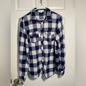 Navy Blue And White Button Down Top